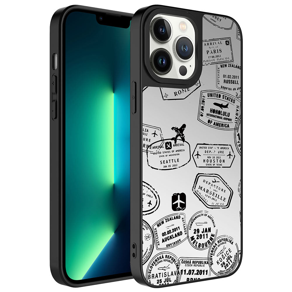 Apple iPhone 13 Pro Kılıf Aynalı Desenli Kamera Korumalı Parlak Zore Mirror Kapak Seyahat