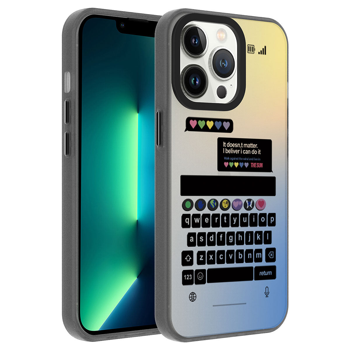 Apple iPhone 13 Pro Kılıf Desenli Zore Dragon Sert Kapak Klavye