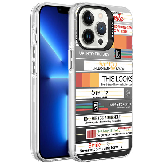 Apple iPhone 13 Pro Kılıf Desenli Zore Silver Sert Kapak Mottolar