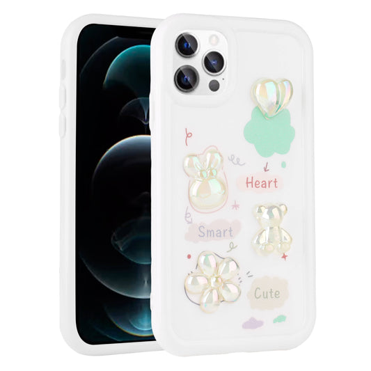 Apple iPhone 13 Pro Kılıf Kabartma Figürlü Parlak Zore Toys Silikon Kapak Beyaz