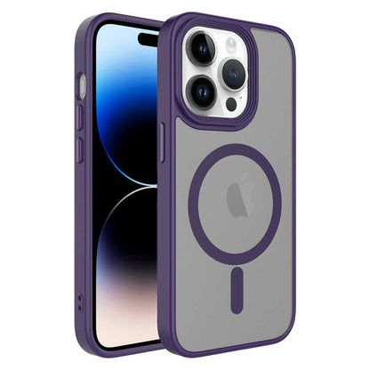 Apple iPhone 13 Pro Kılıf Mat Arka Yüzey Wireless Şarj Özellikli Zore Flet M-safe Kapak Siyah