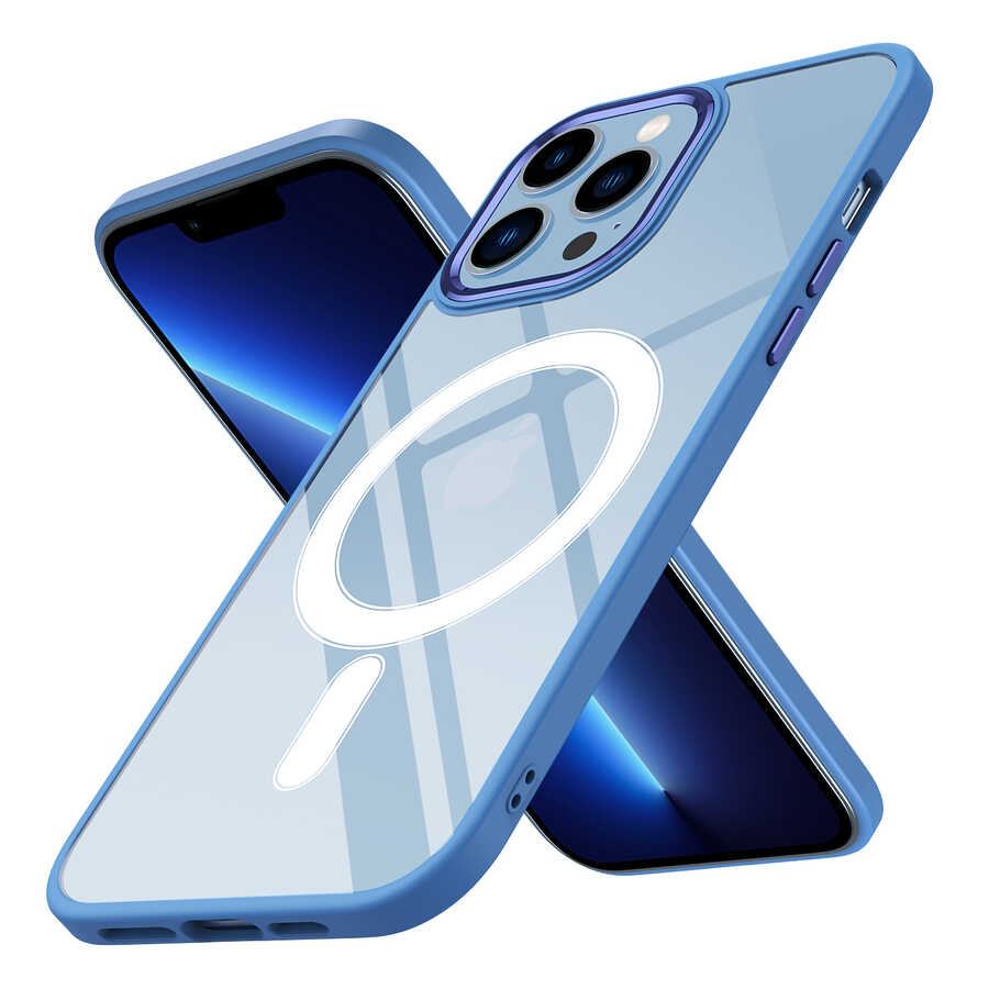 Apple iPhone 13 Pro Kılıf Wireless Şarj Özellikli Zore Krom M-safe Silikon Kapak