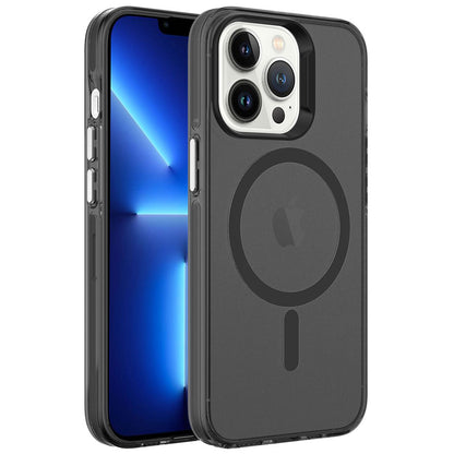 Apple iPhone 13 Pro Kılıf Zore M-safe Şarj Özellikli Buzlu Transparan C-Pro Sert Kapak Siyah