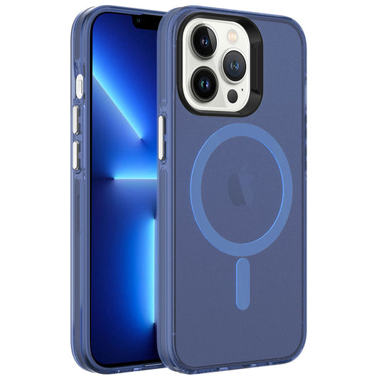 Apple iPhone 13 Pro Kılıf Zore M-safe Şarj Özellikli Buzlu Transparan C-Pro Sert Kapak Lacivert