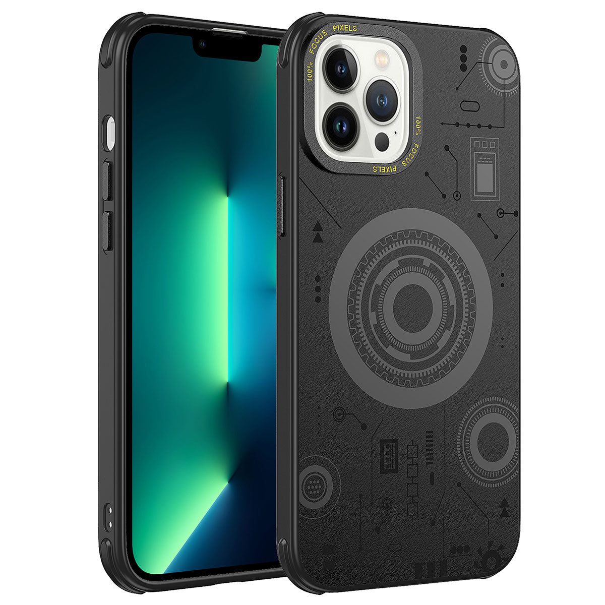 Apple iPhone 13 Pro Kılıf Zore Wireless Şarj Özellikli Desenli Hot Kapak Gold