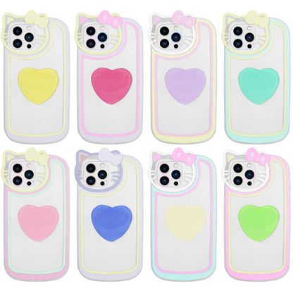 Apple iPhone 13 Pro Max Kılıf Kedi Figürlü Transparan Pop Soketli Zore Ritmik Kapak Beyaz