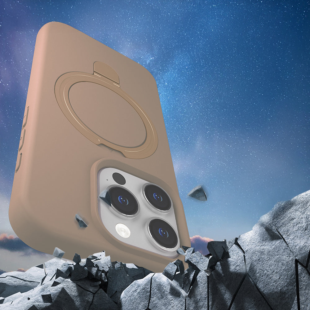 Apple iPhone 13 Pro Max Kılıf M-safe Şarj Özellikli Standlı Zore Samara Kapak Desert Gold