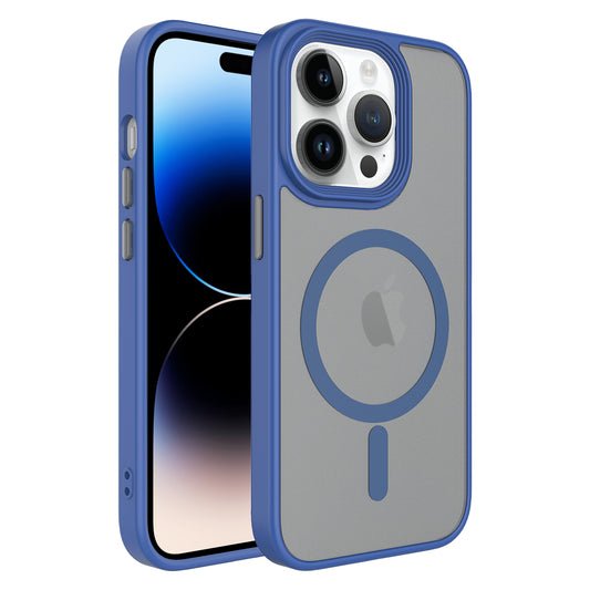 Apple iPhone 13 Pro Max Kılıf Mat Arka Yüzey Wireless Şarj Özellikli Zore Flet M-safe Kapak Mavi