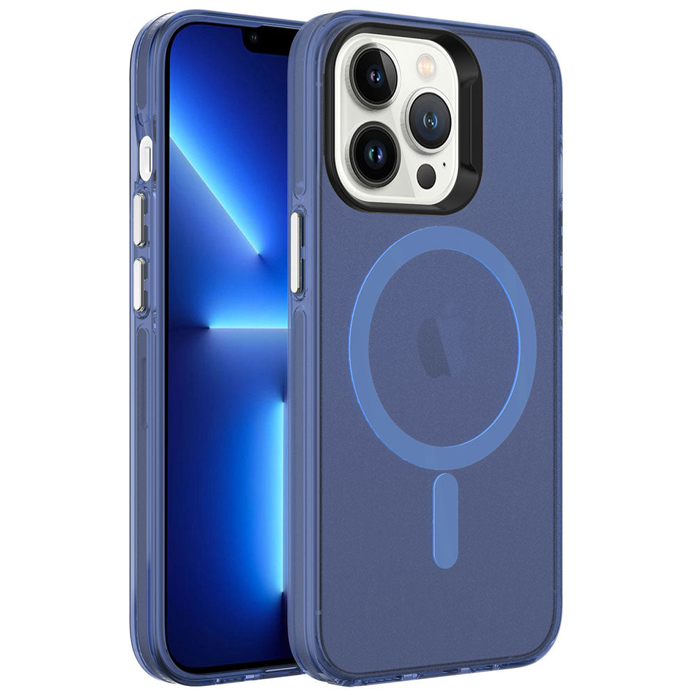 Apple iPhone 13 Pro Max Kılıf Zore M-safe Şarj Özellikli Buzlu Transparan C-Pro Sert Kapak Lacivert