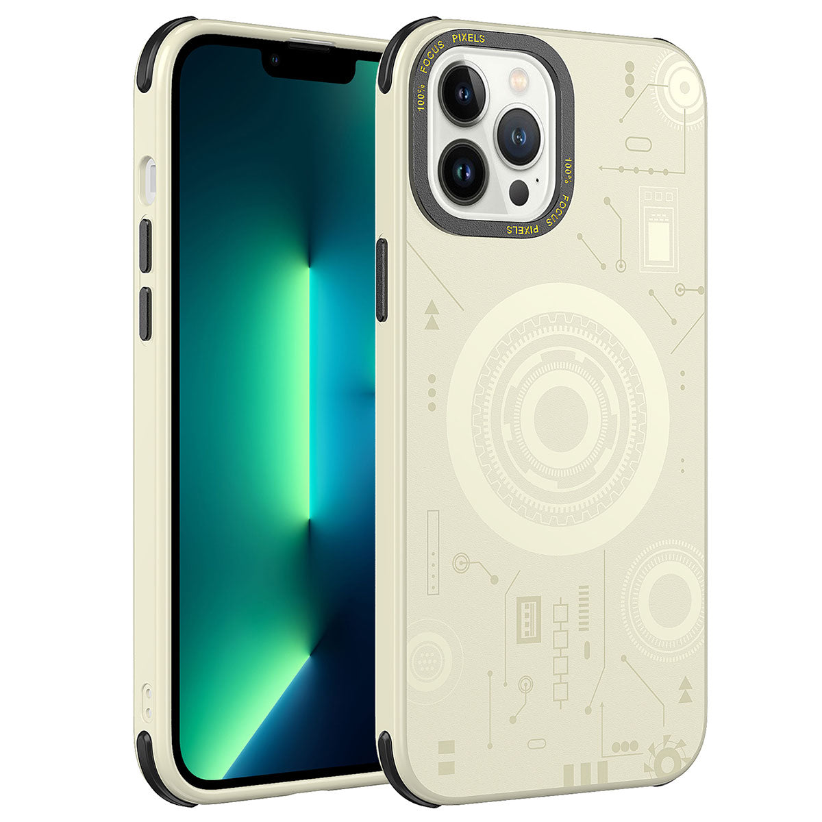 Apple iPhone 13 Pro Max Kılıf Zore Wireless Şarj Özellikli Desenli Hot Kapak Gold