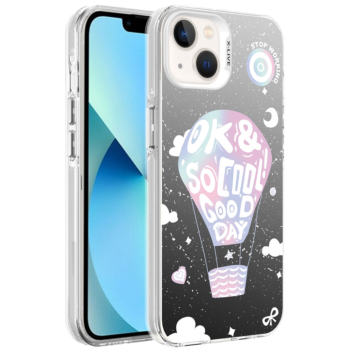 Apple iPhone 14 Kılıf Desenli Zore Silver Sert Kapak Balon