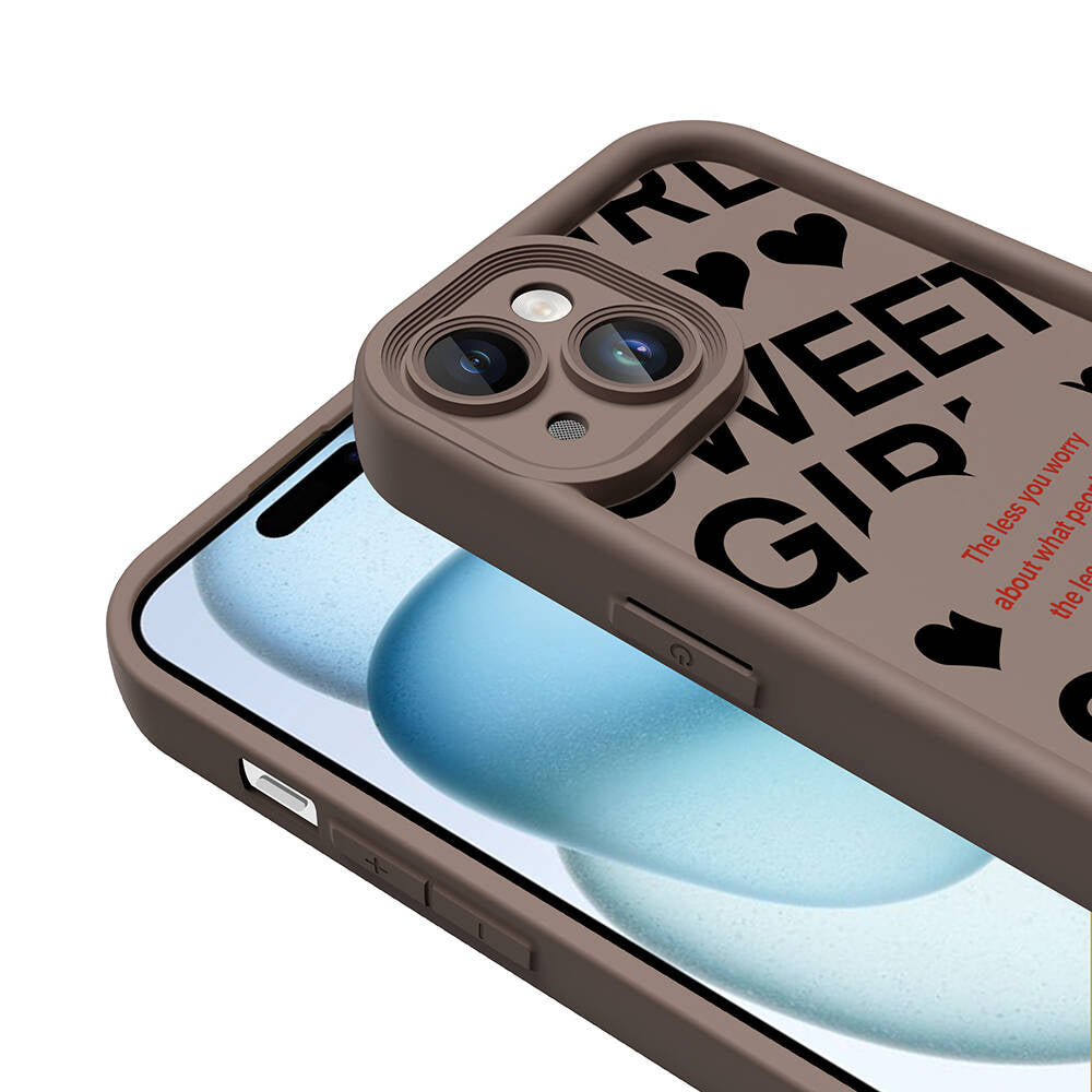 Apple iPhone 14 Kılıf Kamera Korumalı Baskılı Arka Yüzey Zore Klas Kapak Açık Kahve