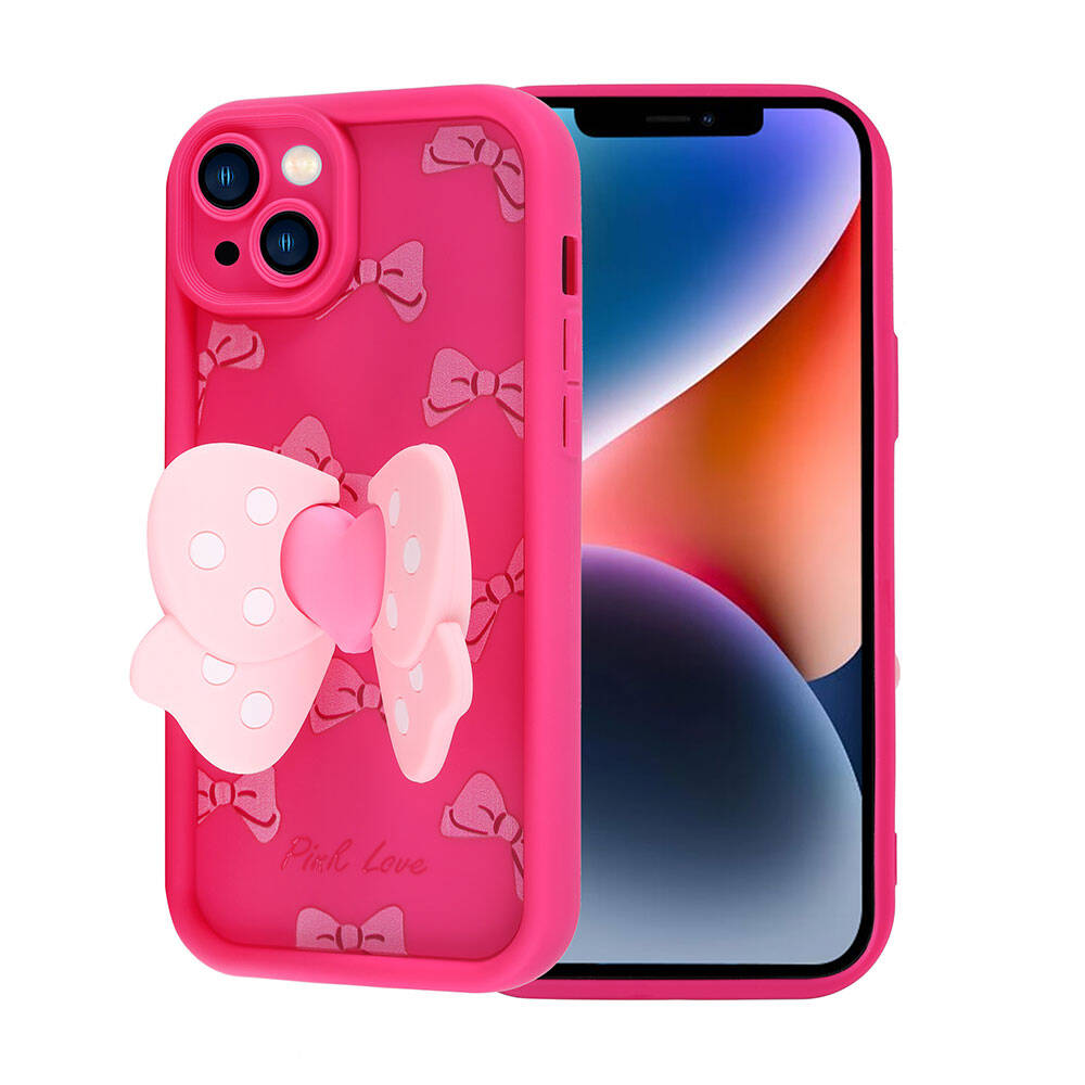Apple iPhone 14 Kılıf Kamera Korumalı Figür Tasarımlı Zore Kapya Kapak Pembe Açık