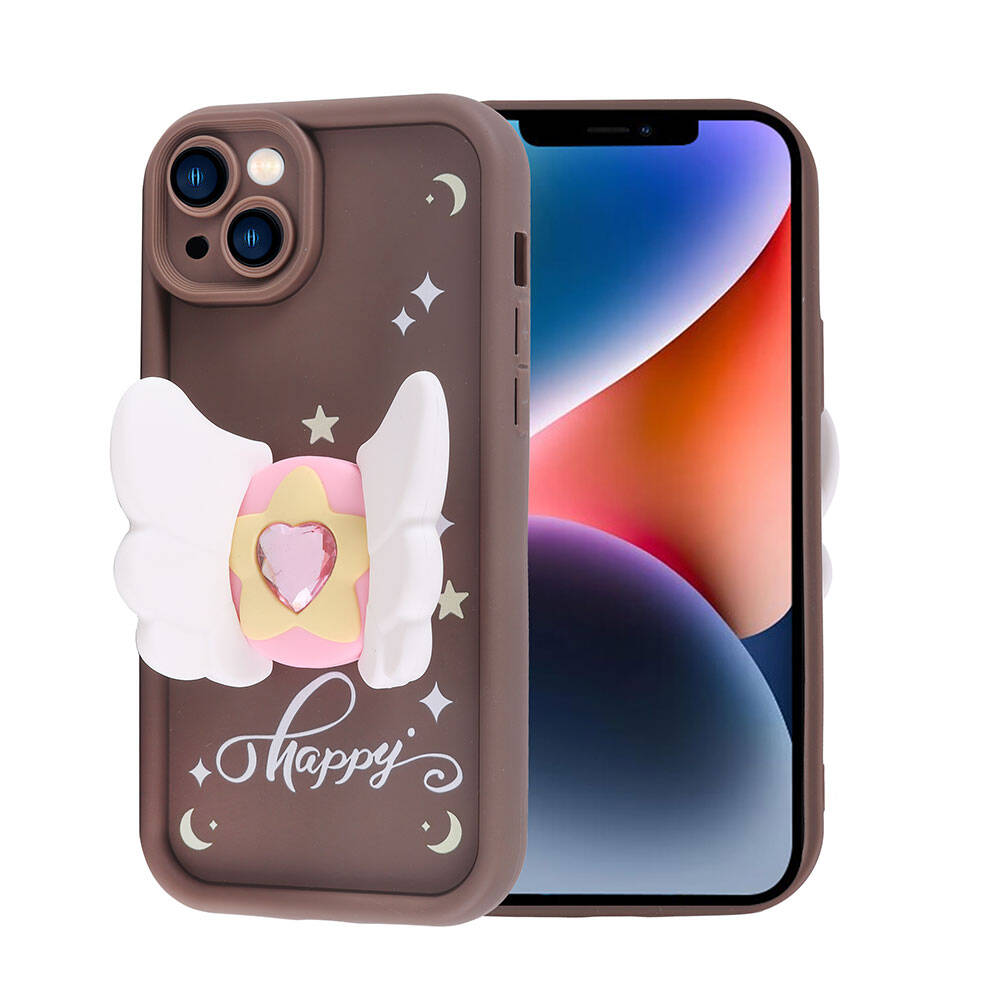 Apple iPhone 14 Kılıf Kamera Korumalı Figür Tasarımlı Zore Kapya Kapak Pembe Açık