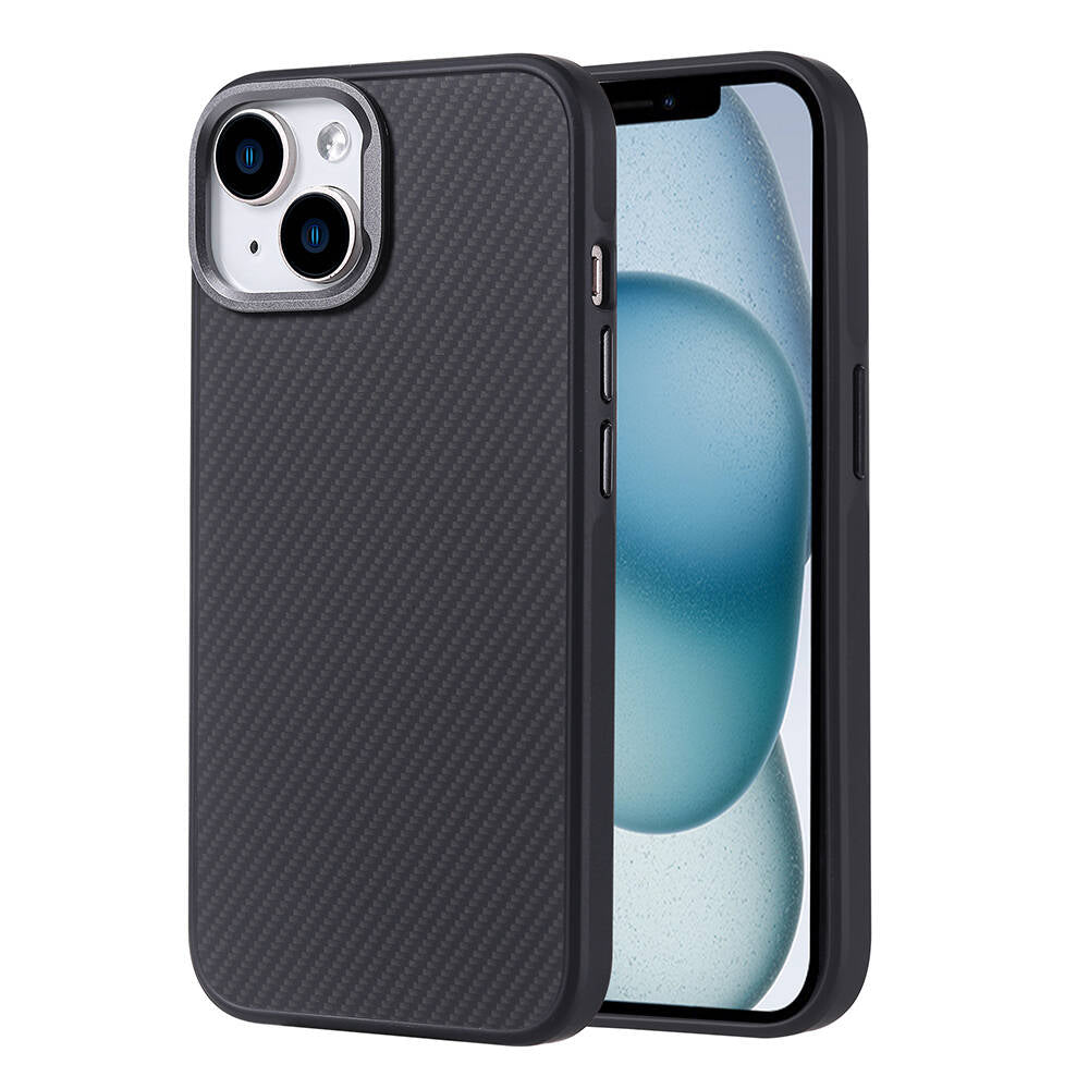 Apple iPhone 14 Kılıf M-safe Şarj Özellikli Karbon Fiber Görünümlü Zore Troy Kapak Siyah