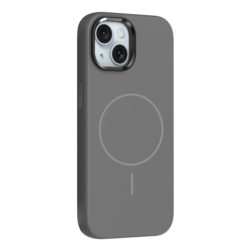 Apple iPhone 14 Kılıf M-Safe Şarj Özellikli Metal Kamera Çerçeveli Zore Edi Silikon Kapak Koyu Gri