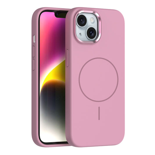 Apple iPhone 14 Kılıf M-Safe Şarj Özellikli Metal Kamera Çerçeveli Zore Edi Silikon Kapak Açık Mavi