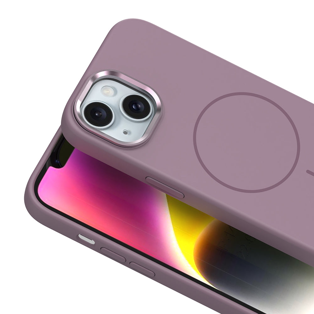 Apple iPhone 14 Kılıf M-Safe Şarj Özellikli Metal Kamera Çerçeveli Zore Edi Silikon Kapak Koyu Gri