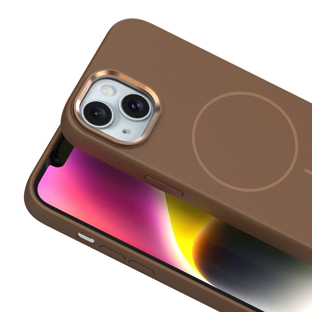 Apple iPhone 14 Kılıf M-Safe Şarj Özellikli Metal Kamera Çerçeveli Zore Edi Silikon Kapak Pembe