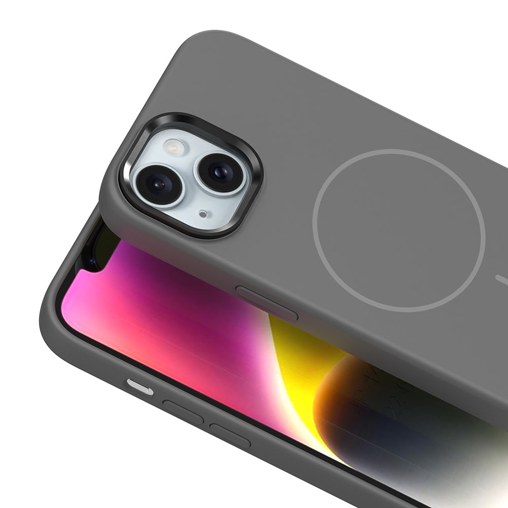 Apple iPhone 14 Kılıf M-Safe Şarj Özellikli Metal Kamera Çerçeveli Zore Edi Silikon Kapak Siyah