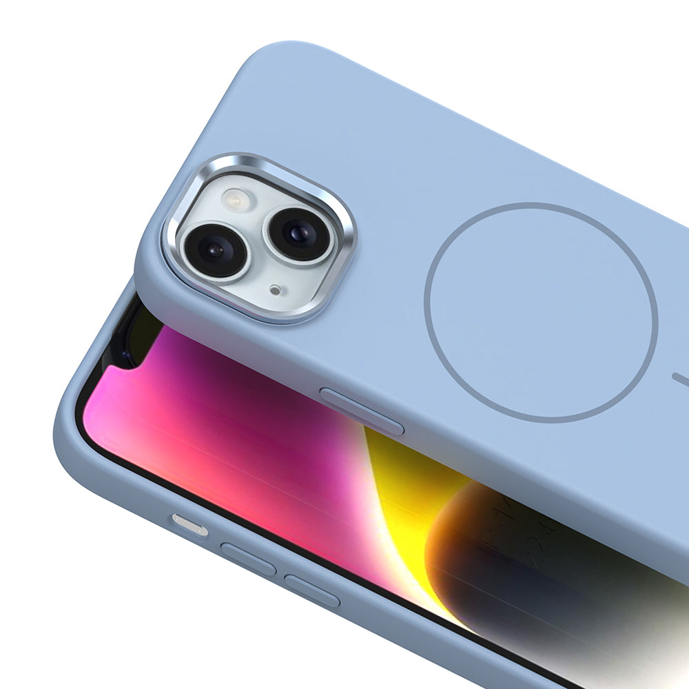 Apple iPhone 14 Kılıf M-Safe Şarj Özellikli Metal Kamera Çerçeveli Zore Edi Silikon Kapak Pembe