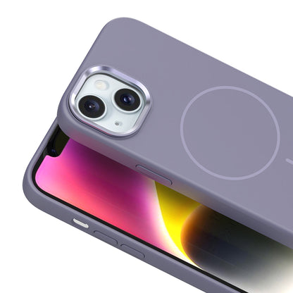 Apple iPhone 14 Kılıf M-Safe Şarj Özellikli Metal Kamera Çerçeveli Zore Edi Silikon Kapak Koyu Gri