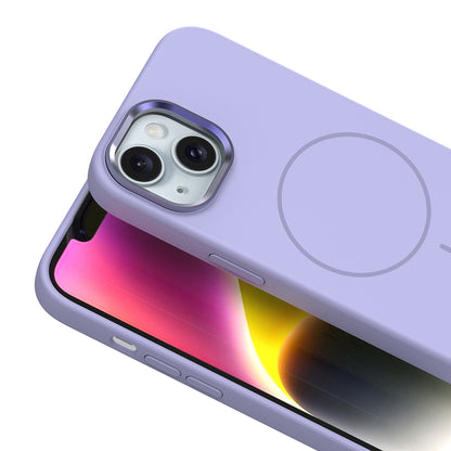 Apple iPhone 14 Kılıf M-Safe Şarj Özellikli Metal Kamera Çerçeveli Zore Edi Silikon Kapak Açık Mavi