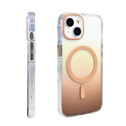 Apple iPhone 14 Kılıf M-safe Şarj Özellikli Transparan Renk Geçişli Zore Toros Kapak Gold