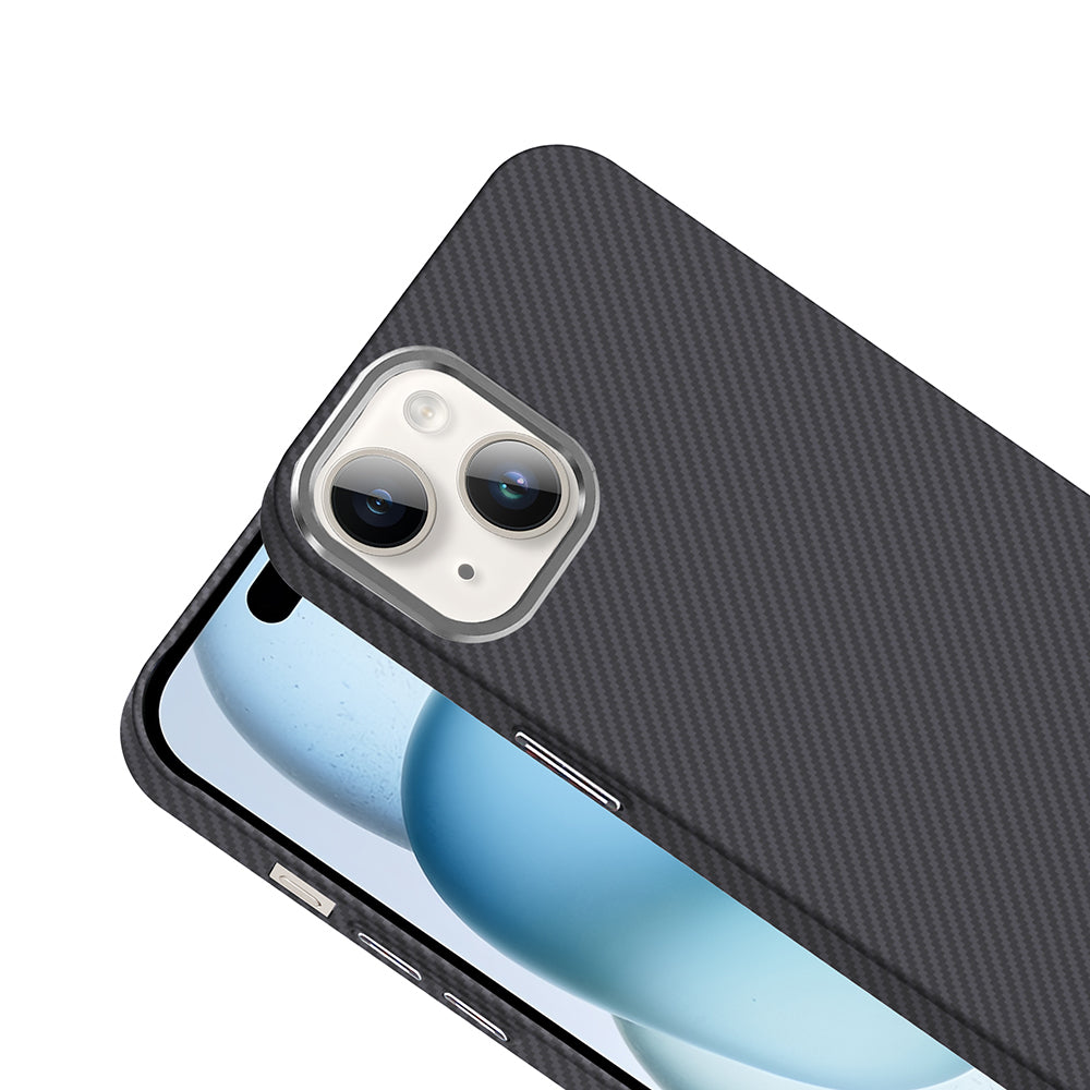 Apple iPhone 14 Kılıf M-safe Şarj Özellikli Karbon Fiber Görünümlü Zore Gros Kapak Gri-Siyah