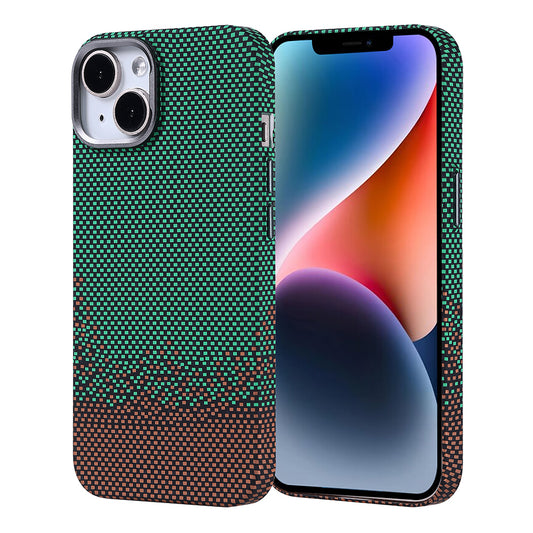 Apple iPhone 14 Kılıf M-safe Şarj Özellikli Karbon Fiber Görünümlü Zore Nekst Kapak Yeşil