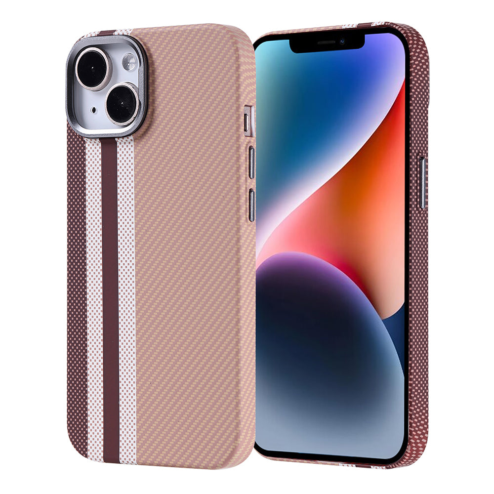 Apple iPhone 14 Kılıf M-safe Şarj Özellikli Karbon Fiber Görünümlü Zore Nekst Kapak Gold