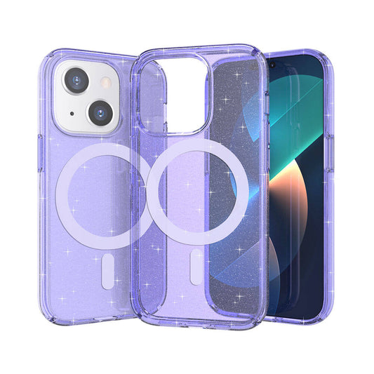 Apple iPhone 14 Kılıf M-safe Şarj Özellikli Parlayan Simli Saydam Renkli Zore Allstar Kapak Şeffaf