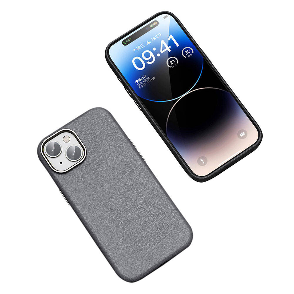 Apple iPhone 14 Kılıf M-safe Şarj Özellikli PU Deri Zore Adora Kapak Koyu Gri