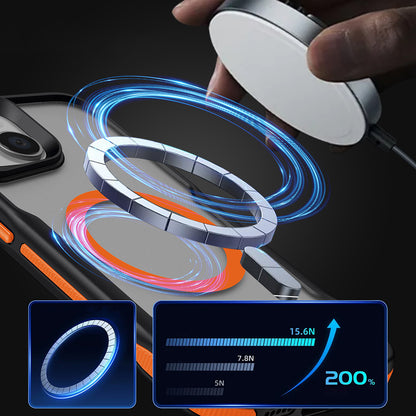 Apple iPhone 14 Kılıf M-safe Şarj Özellikli Renkli Kenar Airbag Şeritli Zore Lamer Kapak Mor