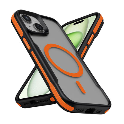 Apple iPhone 14 Kılıf M-safe Şarj Özellikli Renkli Kenar Airbag Şeritli Zore Lamer Kapak Kırmızı