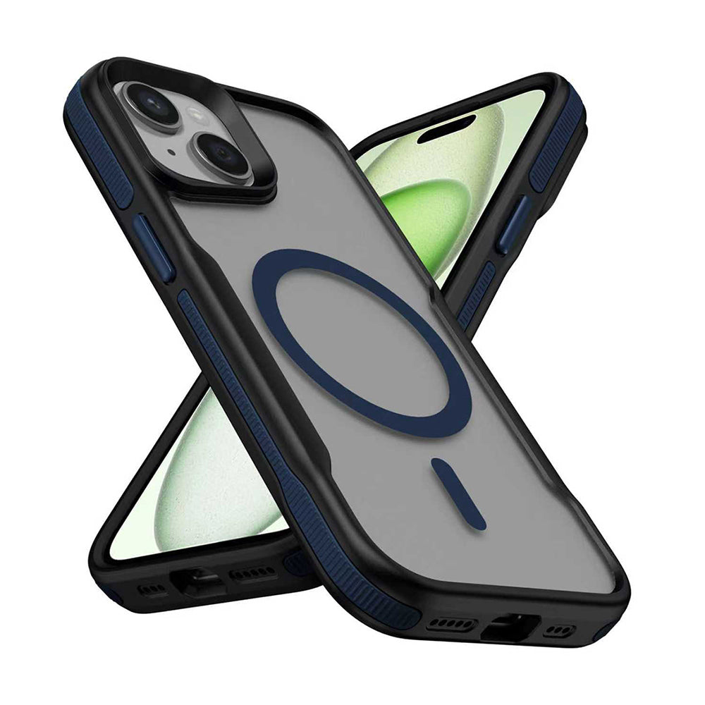 Apple iPhone 14 Kılıf M-safe Şarj Özellikli Renkli Kenar Airbag Şeritli Zore Lamer Kapak Mavi