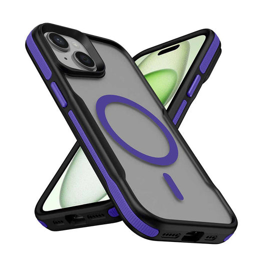 Apple iPhone 14 Kılıf M-safe Şarj Özellikli Renkli Kenar Airbag Şeritli Zore Lamer Kapak Mor