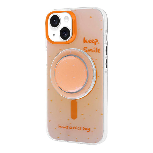 Apple iPhone 14 Kılıf M-safe Şarj Özellikli Tak-Çıkar Pop Soketli Zore Tiktok Kapak Turuncu