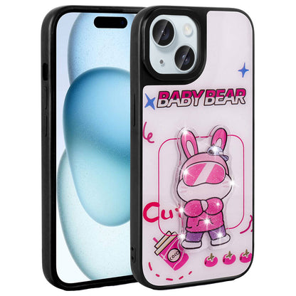 Apple iPhone 14 Kılıf Parlayan Kabartmalı İkonik Figürlü Zore Amas Silikon Kapak Mor