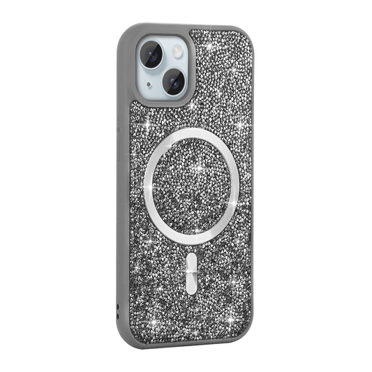 Apple iPhone 14 Kılıf Pırlanta Tasarımlı M-safe Şarj Özellikli Zore Mozaik Silikon Kapak Siyah