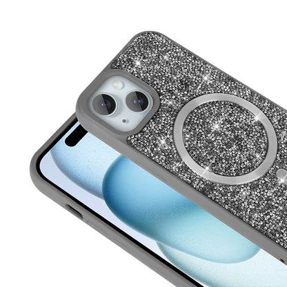 Apple iPhone 14 Kılıf Pırlanta Tasarımlı M-safe Şarj Özellikli Zore Mozaik Silikon Kapak Siyah