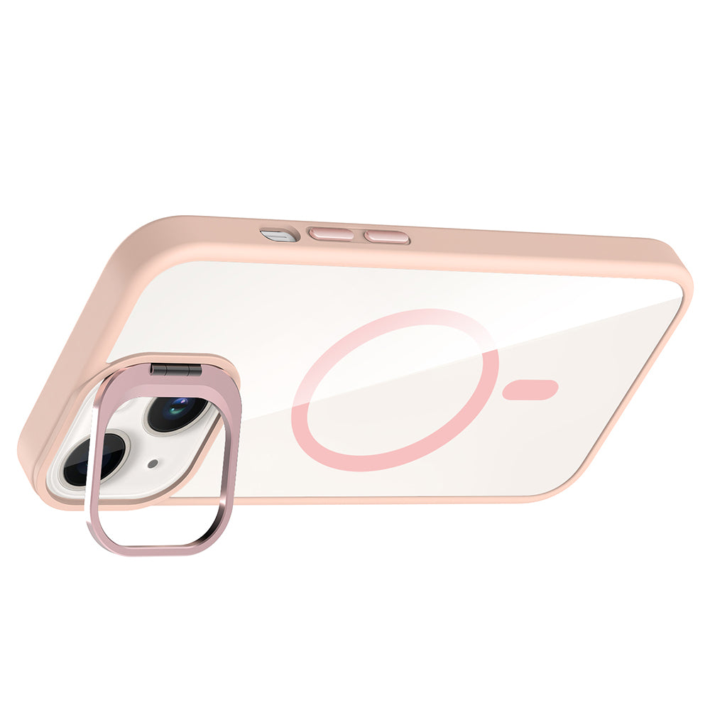 Apple iPhone 14 Kılıf Standlı ve Kamera Lens Hediyeli M-Safe Şarj Özellikli Zore Etro Kapak Derin Mor