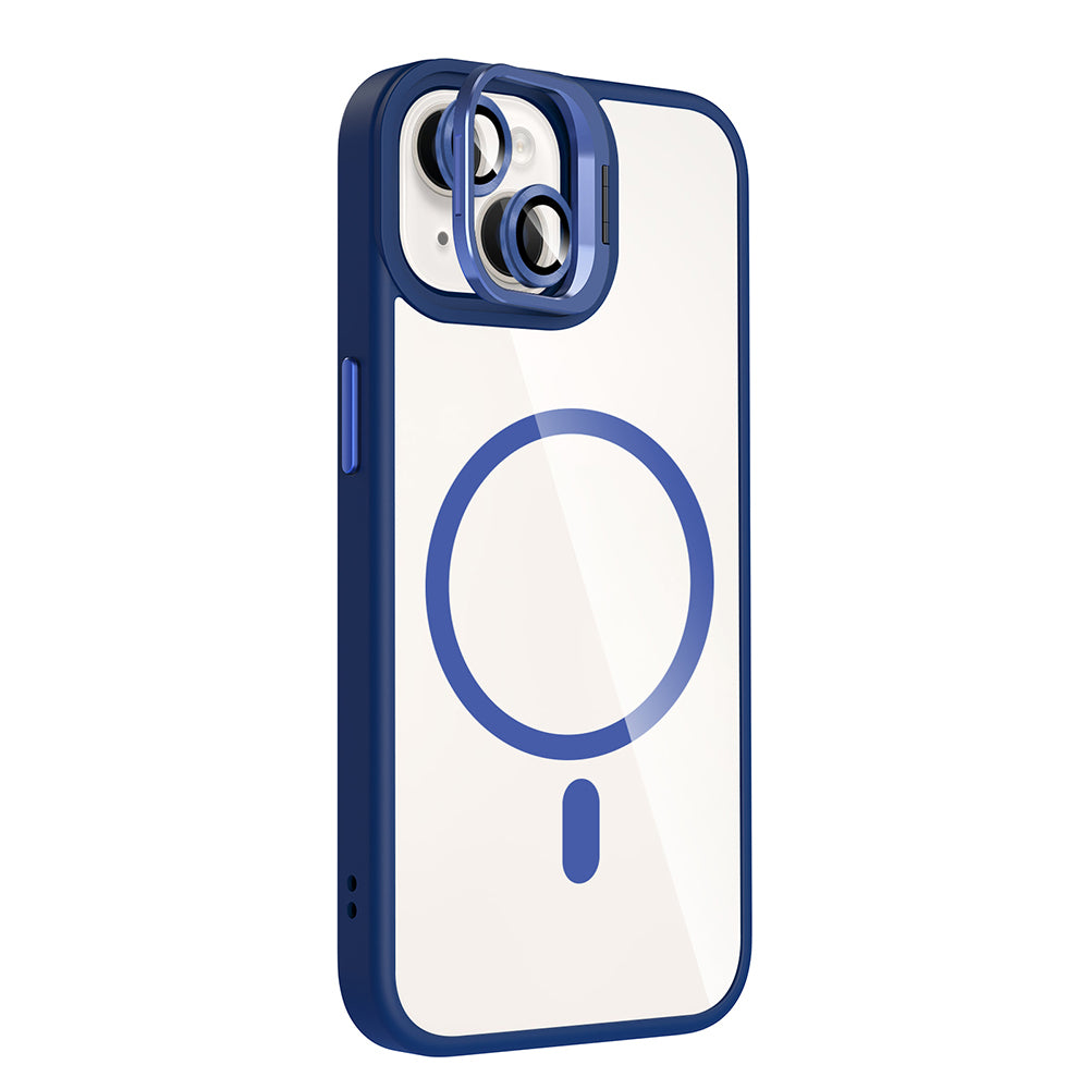 Apple iPhone 14 Kılıf Standlı ve Kamera Lens Hediyeli M-Safe Şarj Özellikli Zore Etro Kapak Derin Mor