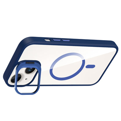 Apple iPhone 14 Kılıf Standlı ve Kamera Lens Hediyeli M-Safe Şarj Özellikli Zore Etro Kapak Gri