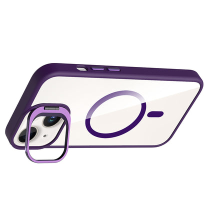 Apple iPhone 14 Kılıf Standlı ve Kamera Lens Hediyeli M-Safe Şarj Özellikli Zore Etro Kapak Pembe