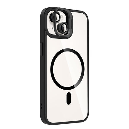 Apple iPhone 14 Kılıf Standlı ve Kamera Lens Hediyeli M-Safe Şarj Özellikli Zore Etro Kapak Siyah