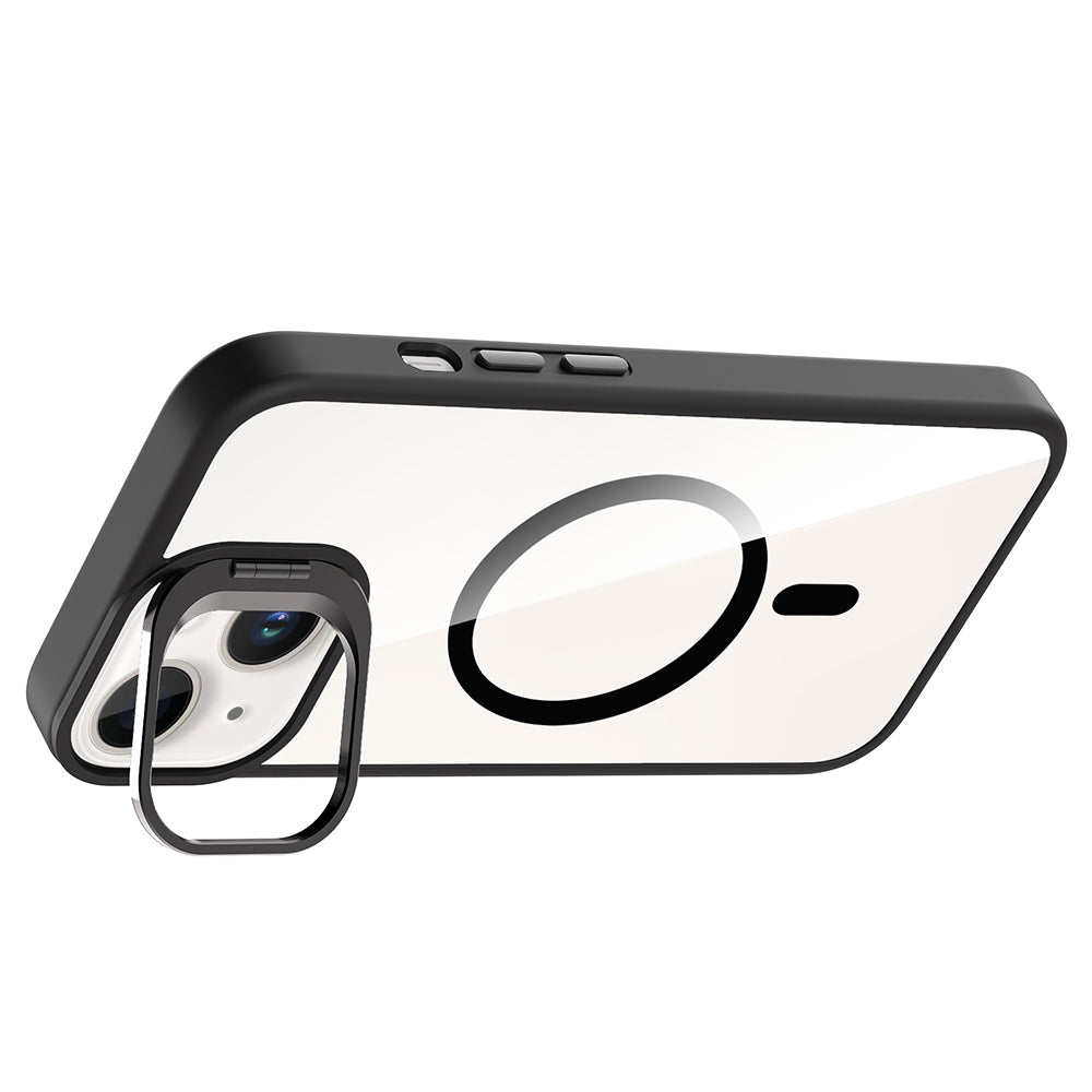 Apple iPhone 14 Kılıf Standlı ve Kamera Lens Hediyeli M-Safe Şarj Özellikli Zore Etro Kapak Desert Titanyum