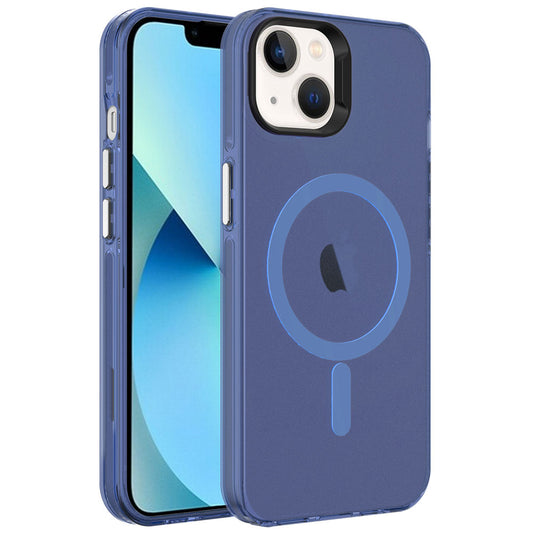 Apple iPhone 14 Kılıf Zore M-safe Şarj Özellikli Buzlu Transparan C-Pro Sert Kapak Lacivert