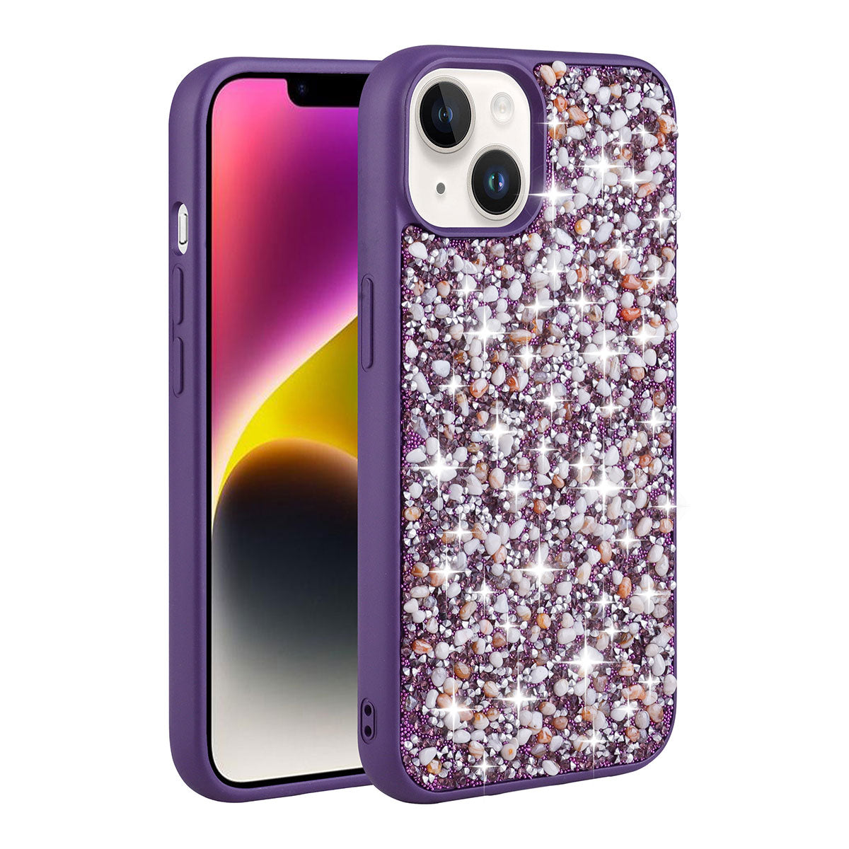 Apple iPhone 14 Plus Kılıf Parlak Taşlı Tasarım Zore Linea Kapak Derin Mor