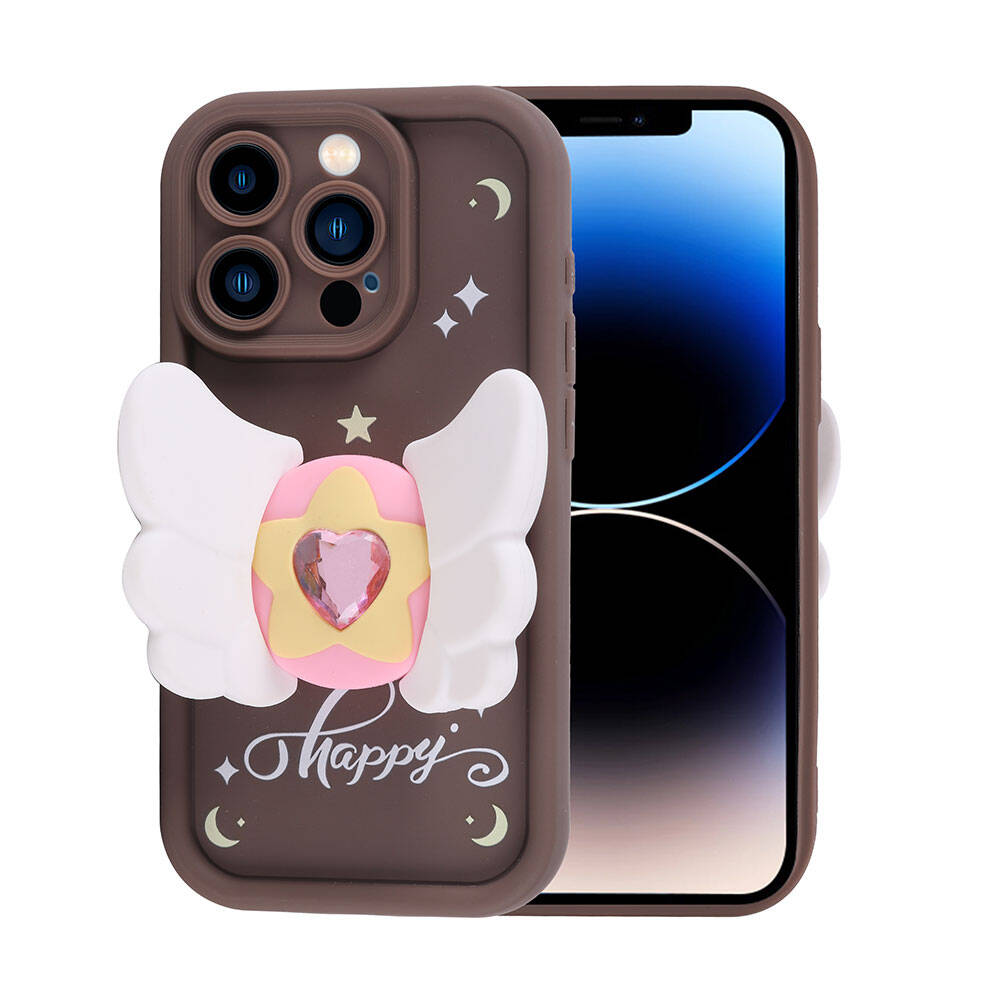 Apple iPhone 14 Pro Kılıf Kamera Korumalı Figür Tasarımlı Zore Kapya Kapak Pembe Koyu